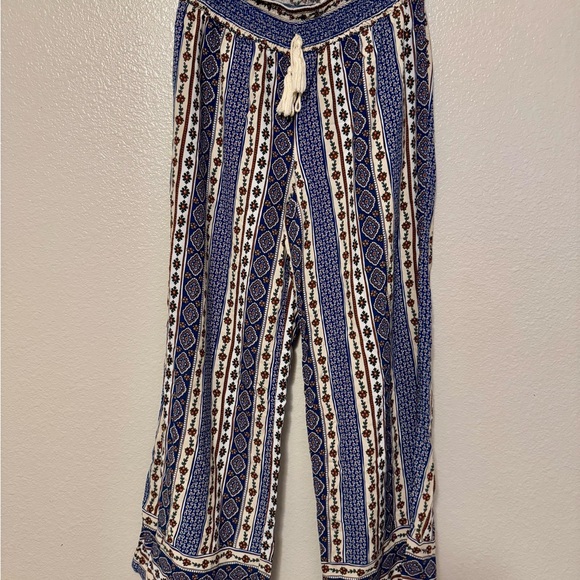 shosho | Pants & Jumpsuits | Shosho Blue And White Geometric Wide Leg ...